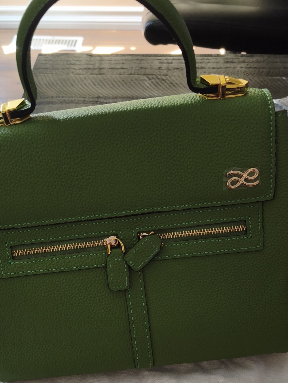 House of Littlebunny Green Pebbled Leather Satchel with Gold Hardware